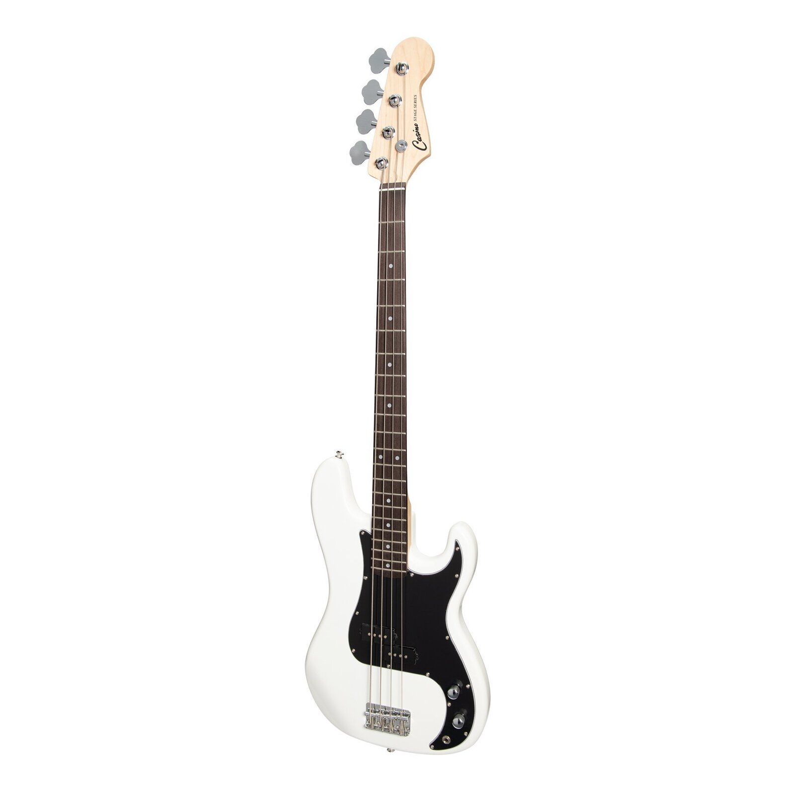 white electric bass guitar